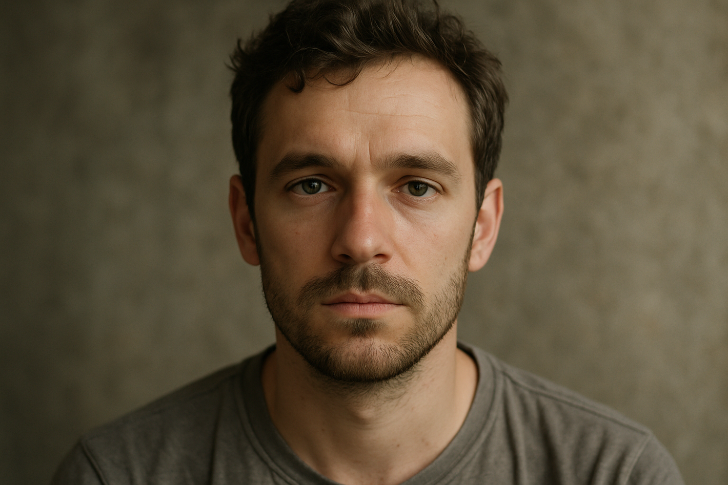 A european man with wavy short hair. The image should be natural and unedited